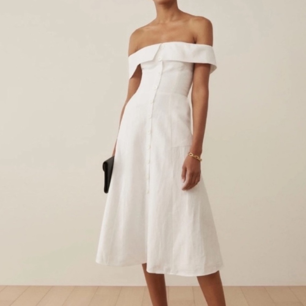 Reformation White Linen Off Shoulder Dress Size Small / 2